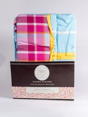 Kenneth Brown Sweet Stitches Hanging Diaper Stacker Pink Blue Plaid Holder NEW